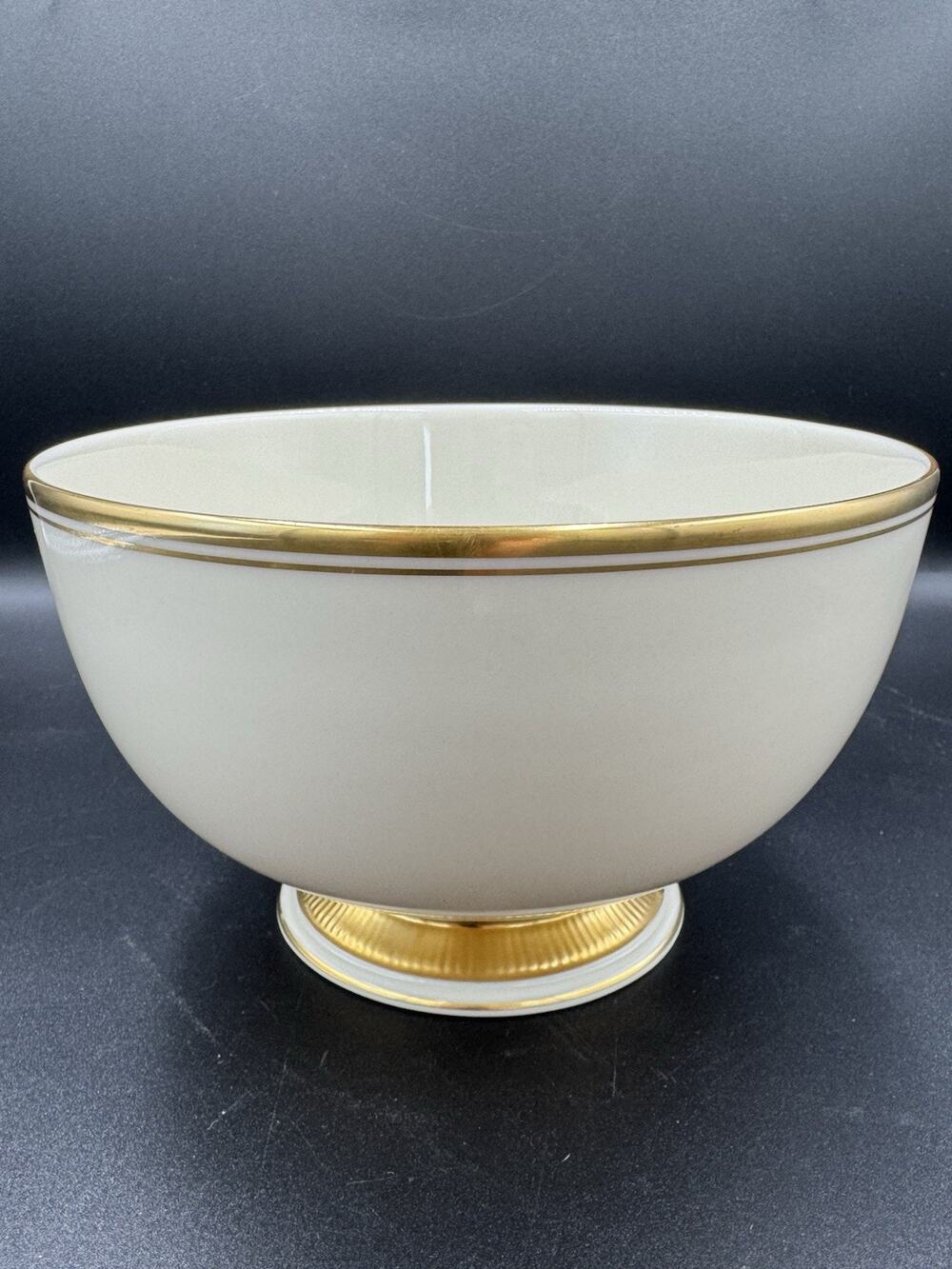 Vintage Lenox 7.5” Ivory China Footed Serving Bowl with 24K Gold Trim